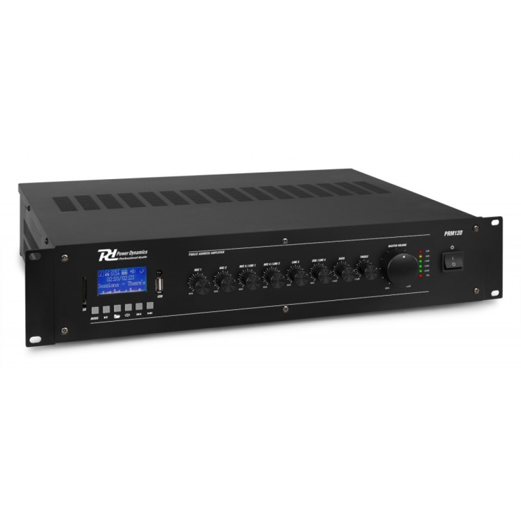Power Dynamics PRM120, Amplificator 100V, 120W RMS, Bluetooth, USB, SD