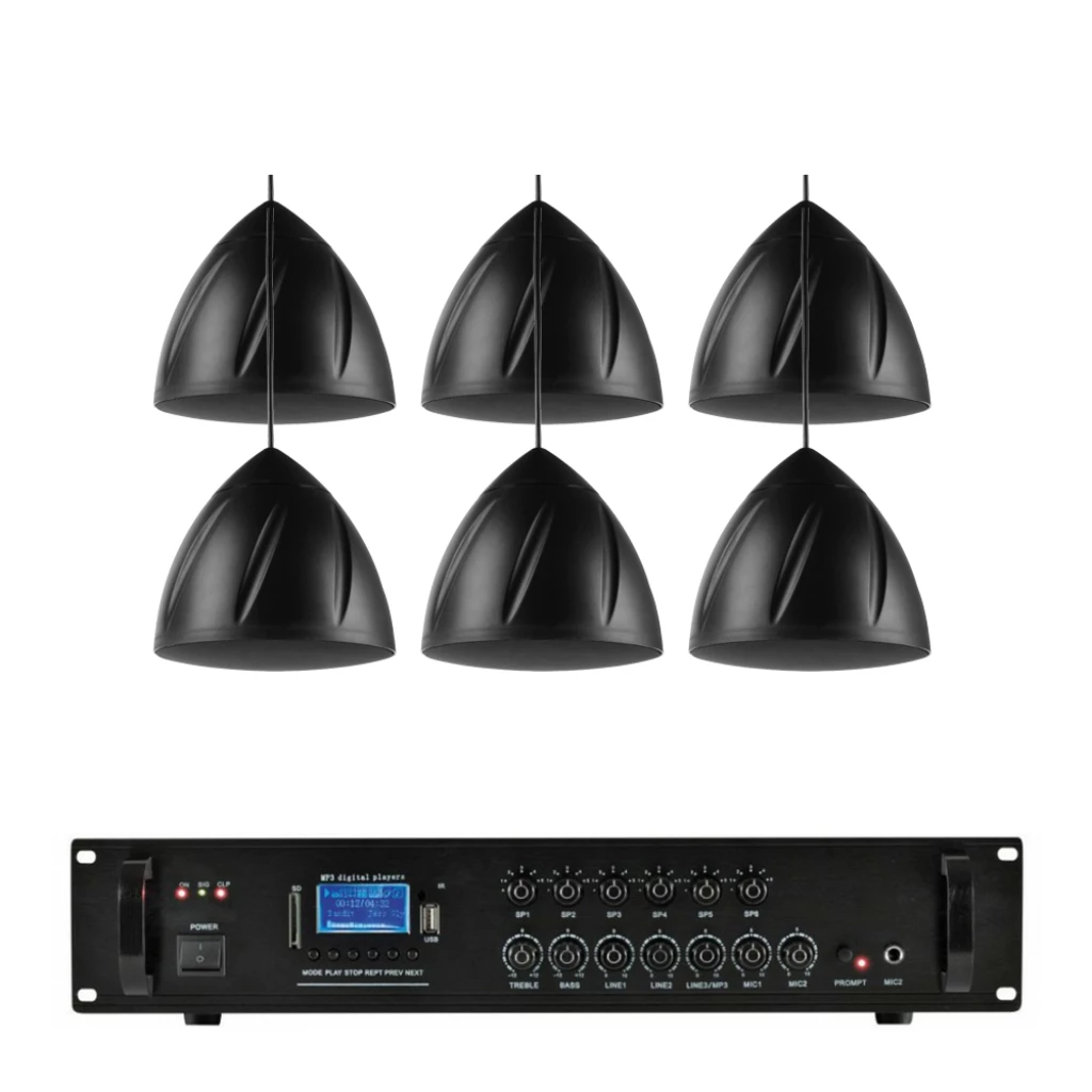 Sistem audio cu 6 boxe suspendate negre Power Dynamics PDS40B, bluetooth, USB, FM