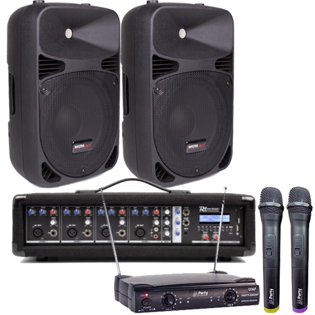 Sistem Audio Karaoke cu mixer amplificat, Bluetooth, USB, 2 microfoane wireless
