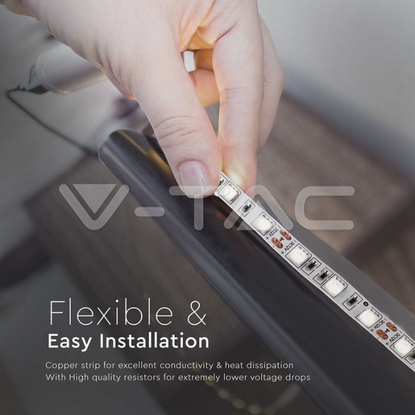 Banda LED V-TAC VT-5050 Alb Rece,60 LED pe metru, de interior