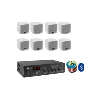 Sistem audio restaurant-cafenea 8 boxe albe, bluetooth, USB, SD