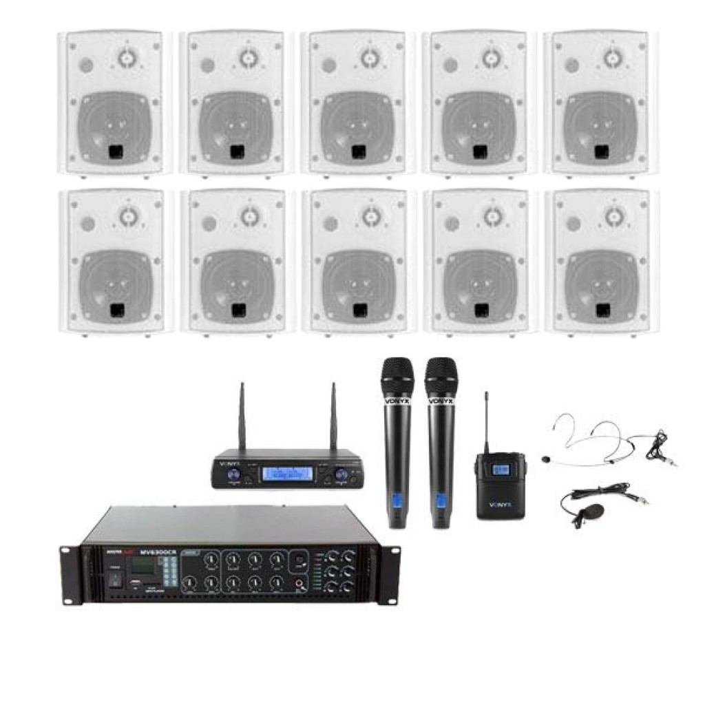 Sistem audio conferinta cu microfoane wireless si 10 boxe aplicate YWS4CT