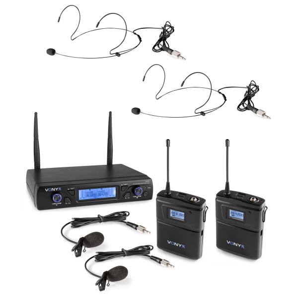 Set microfoane wireless headset si lavaliera Vonyx WM62B
