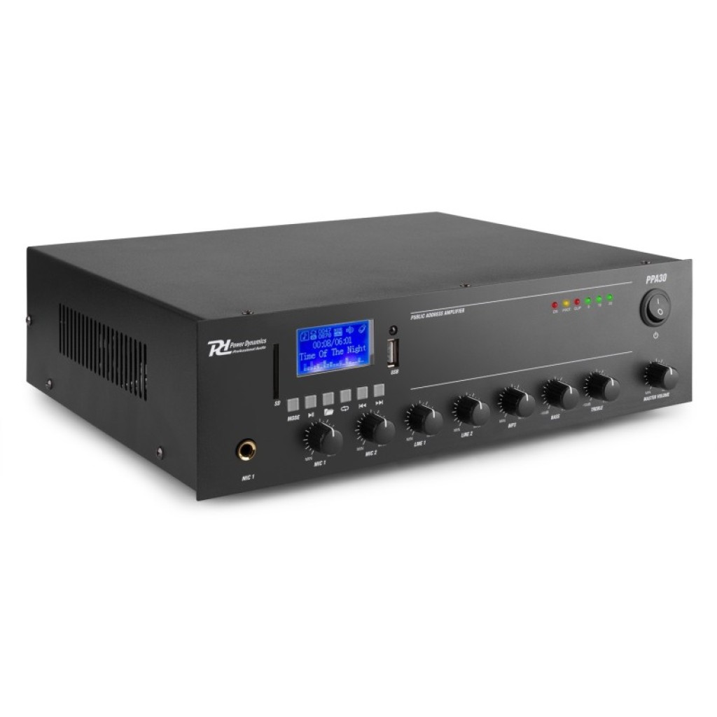 amplificator sonorizare 100v power dynamics ppa30, usb, sd, bluetoth