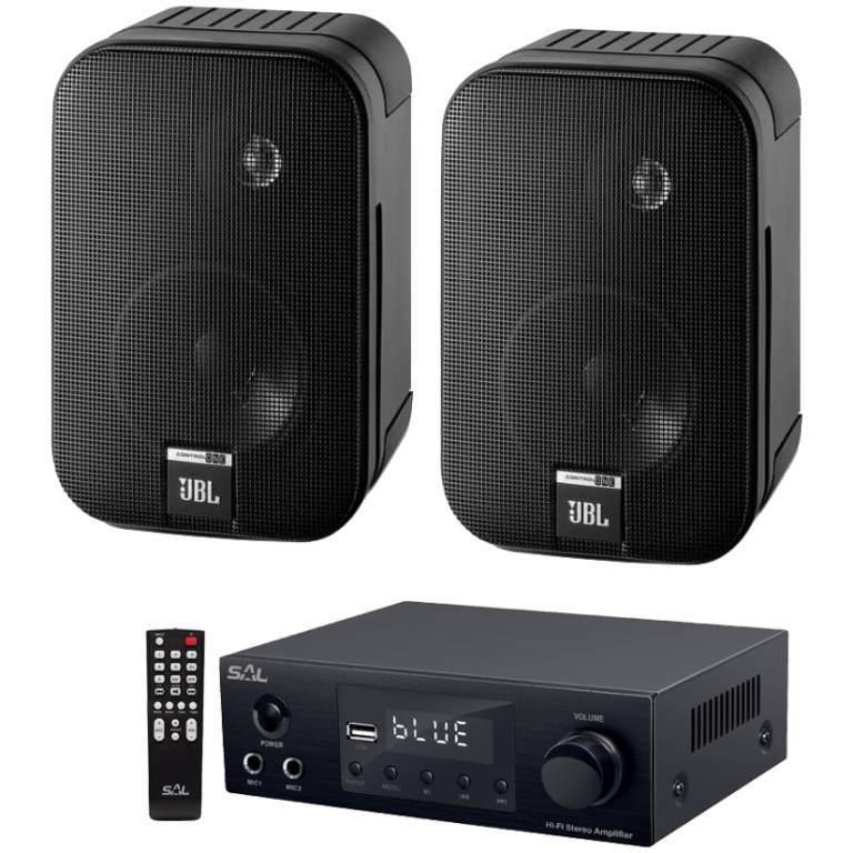 sistem boxe jbl control 1 pro negru cu amplificator bluetooth, usb, fm