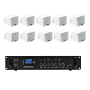 Sistem audio multizona 10 boxe albe, bluetooth, USB, FM