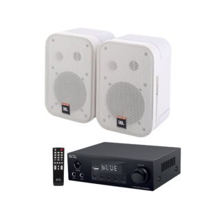sistem 2 boxe jbl control 1 pro alb cu amplificator bluetooth, usb, fm
