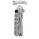 Prelungitor 5 prize WELL 3M cu intrerupator, cablu 3×1.5mmp Alb