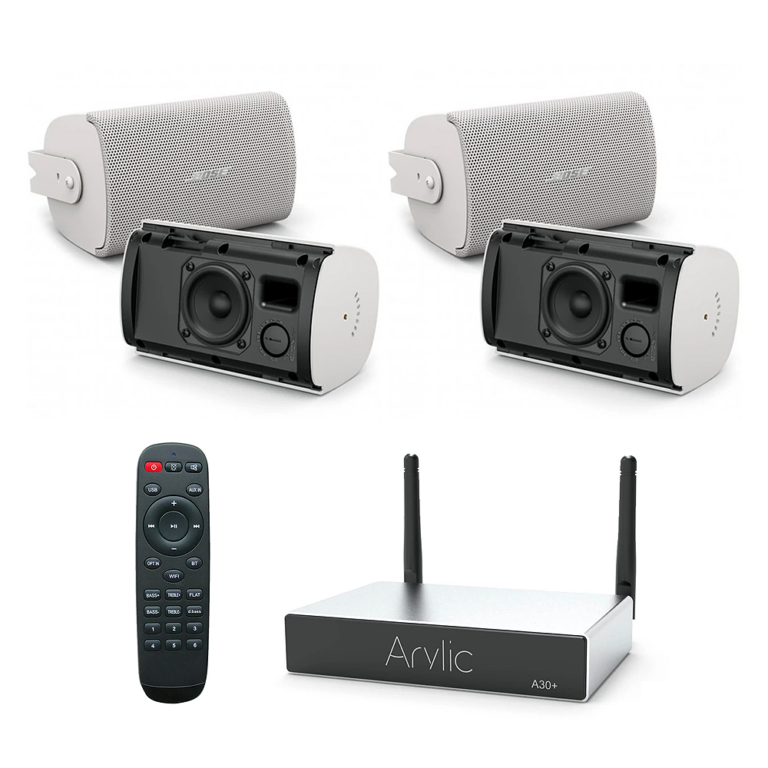 Sistem 4 boxe aplicate Bose FS2SE alb cu Amplificator Arylic A30+, wi-fi, bluetooth