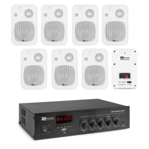 Sistem 8 boxe albe aplicate, bluetooth, USB, FM