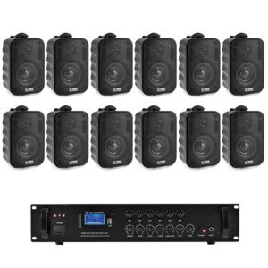 Sistem ambiental cu 12 boxe negre, USB, SD, Bluetooth, FM radio