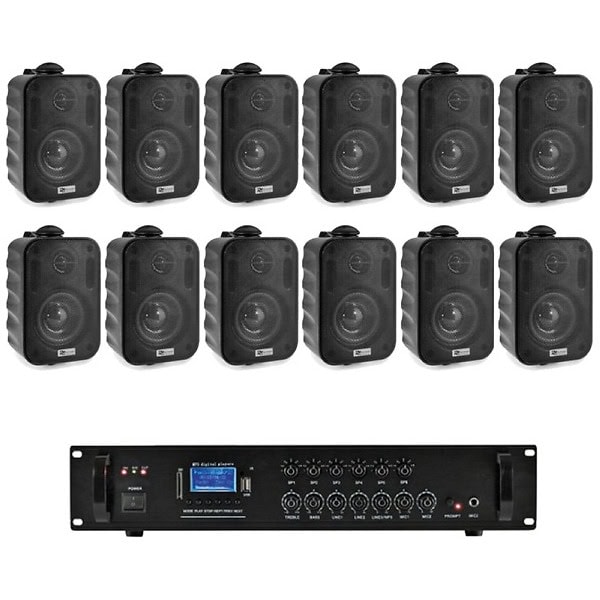 Sistem ambiental cu 12 boxe negre, USB, SD, Bluetooth, FM radio