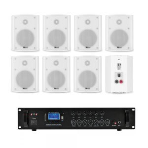 Sistem audio ambiental 8 boxe albe, sonorizare hotel, restaurant