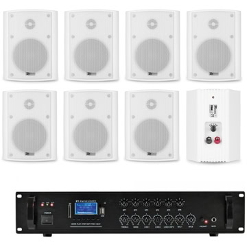 Sistem audio ambiental 8 boxe albe, sonorizare hotel, restaurant