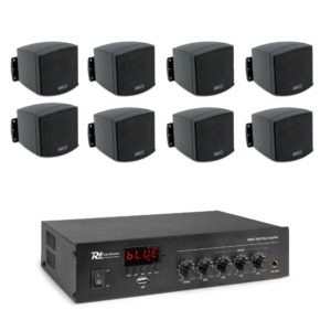 Sistem audio restaurant-cafenea 8 boxe negre, bluetooth, USB, SD