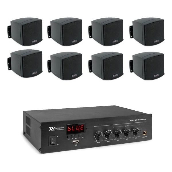 Sistem audio restaurant-cafenea 8 boxe negre, bluetooth, USB, SD