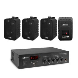 Sistem sonorizare cafenea 4 boxe negre aplicate, bluetooth, USB, FM