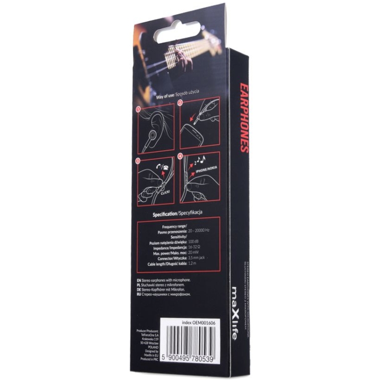 Casti cu volum Maxlife MP-02 – negru, in-ear, cu microfon