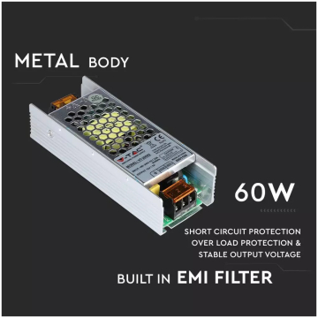 Alimentator banda LED 12V 60W 5A V-TAC VT-20062 Slim