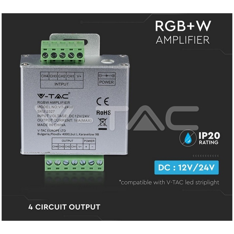 Amplificator RGB+W pentru banda LED V-TAC VT-2408 16A