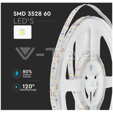 Banda LED V-TAC VT-3528 Alb Cald,60 LED pe metru, de interior