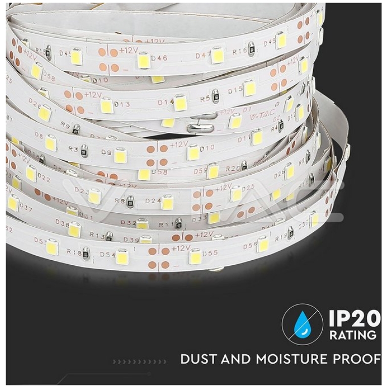 Banda LED V-TAC VT-3528 Alb Rece,60 LED pe metru, de interior