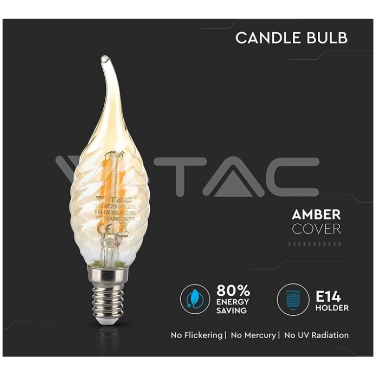 Bec Filament LED Lumanare V-TAC VT-1947, Alb Cald