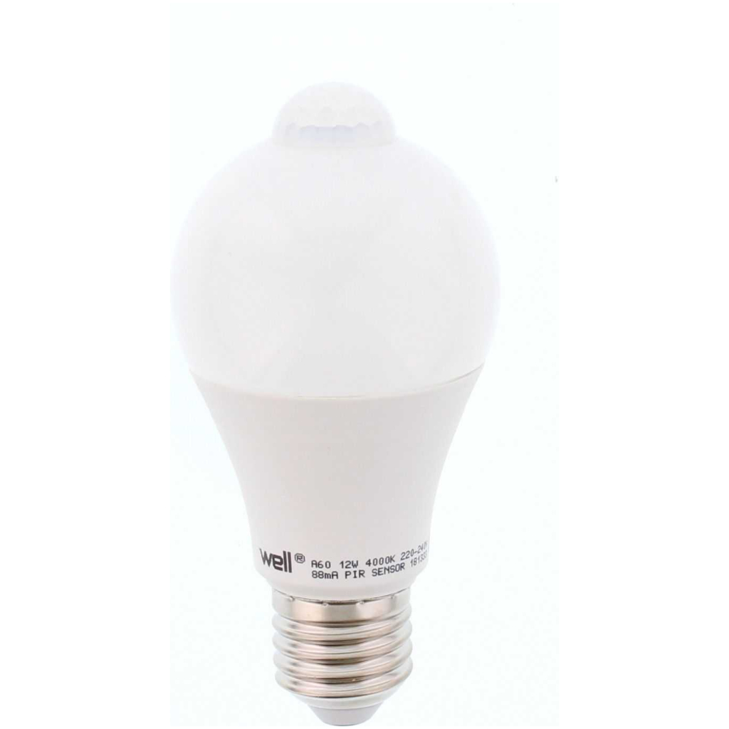 Bec LED cu Senzor de Miscare WELL 12W E27, Alb Neutru