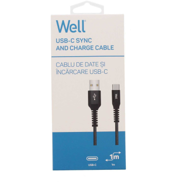 Cablu USB-C Well,1 metru,Negru