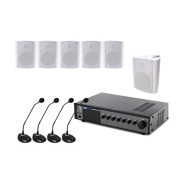 Sistem conferinta 4 microfoane cu fir, 6 boxe aplicate