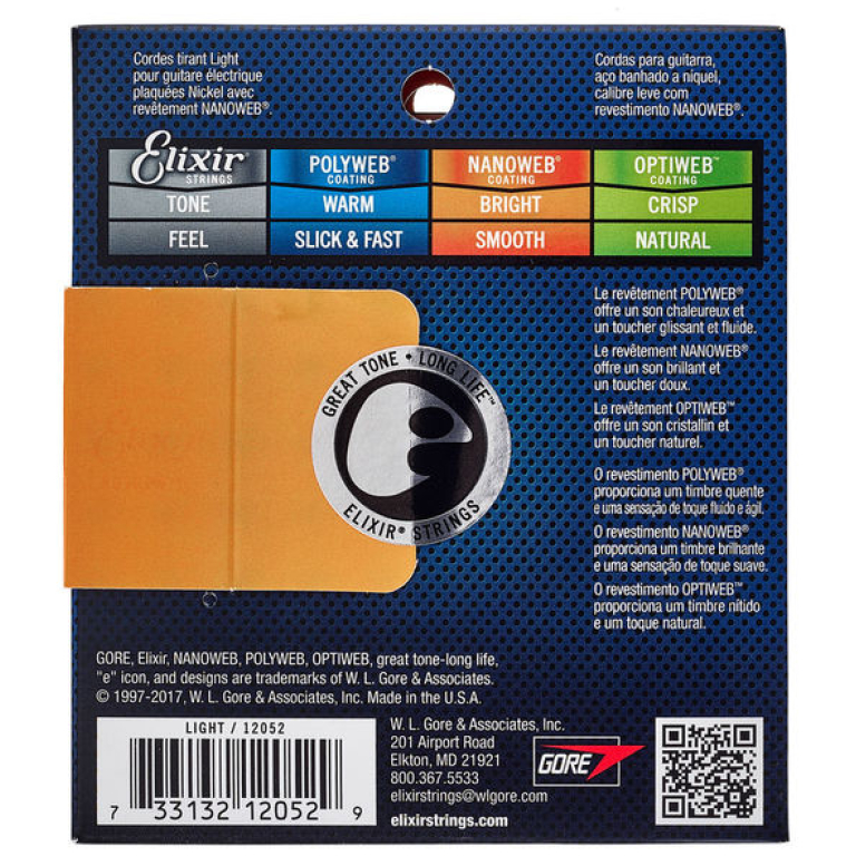 Corzi chitara electrica Elixir Nanoweb Light