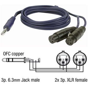 Dap Audio FL37150, Cablu audio Y jack 6.3 - 2 XLR 1.5m