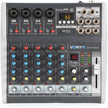 Mixer audio Vonyx VMM-K602, 6 canale, Bt, USB, DSP