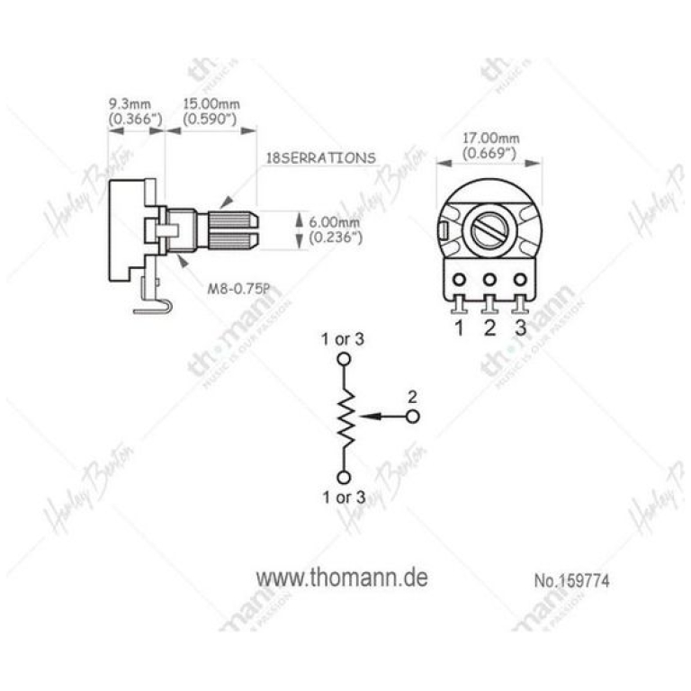 Potentiometru Chitara Harley Benton A500KOhm