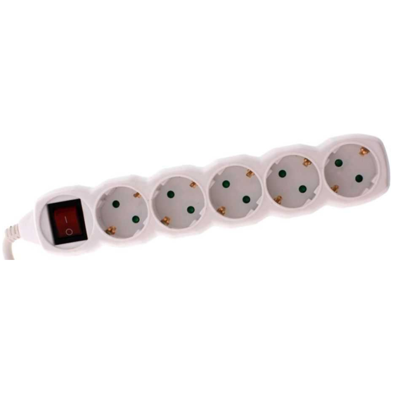 Prelungitor 5 prize WELL 5M cu intrerupator, cablu 3x1.5mmp Alb