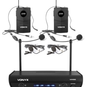 Set doua microfoane wireless Vonyx WM82B cu lavaliera, headset