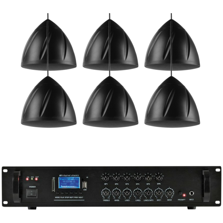 Sistem audio cu 6 boxe suspendate negre Power Dynamics PDS40B, bluetooth, USB, FM