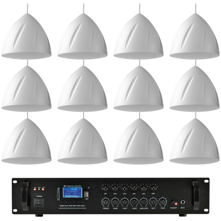 Sistem sonorizare cu 12 boxe suspendate albe Power Dynamics PDS40W, bluetooth, USB, FM