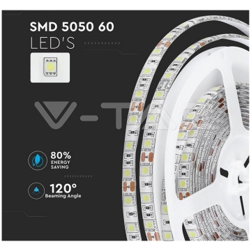 Banda LED V-TAC VT-5050 Alb Cald,60 LED pe metru, de exterior