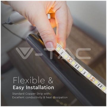 Banda LED V-TAC VT-5050 Alb Rece,60 LED pe metru, de exterior
