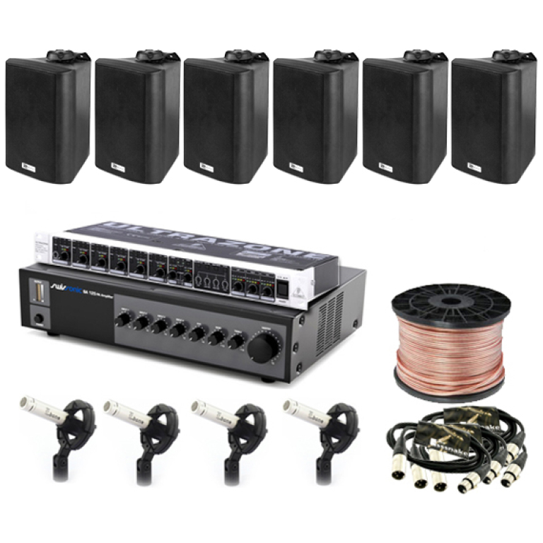 Sistem sonorizare Biserica PRO S4 cu microfoane ambientale si boxe negre