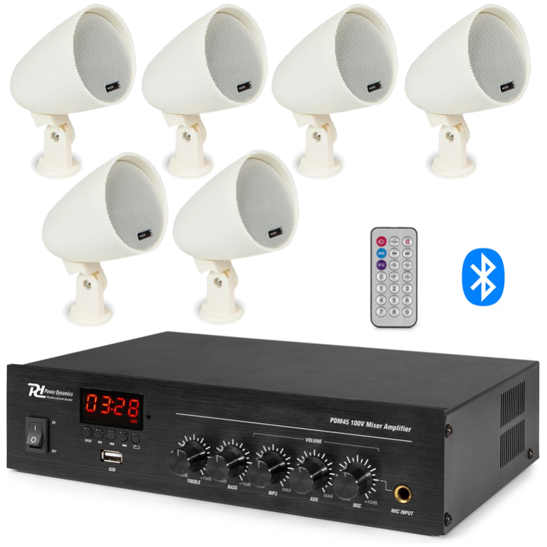 Sistem audio terasa si gradina, 6 boxe albe, bluetooth, USB