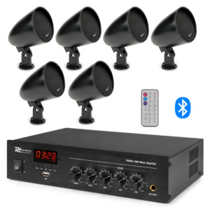 Sistem audio exterior terasa si gradina, 6 boxe negre, Bluetooth, USB