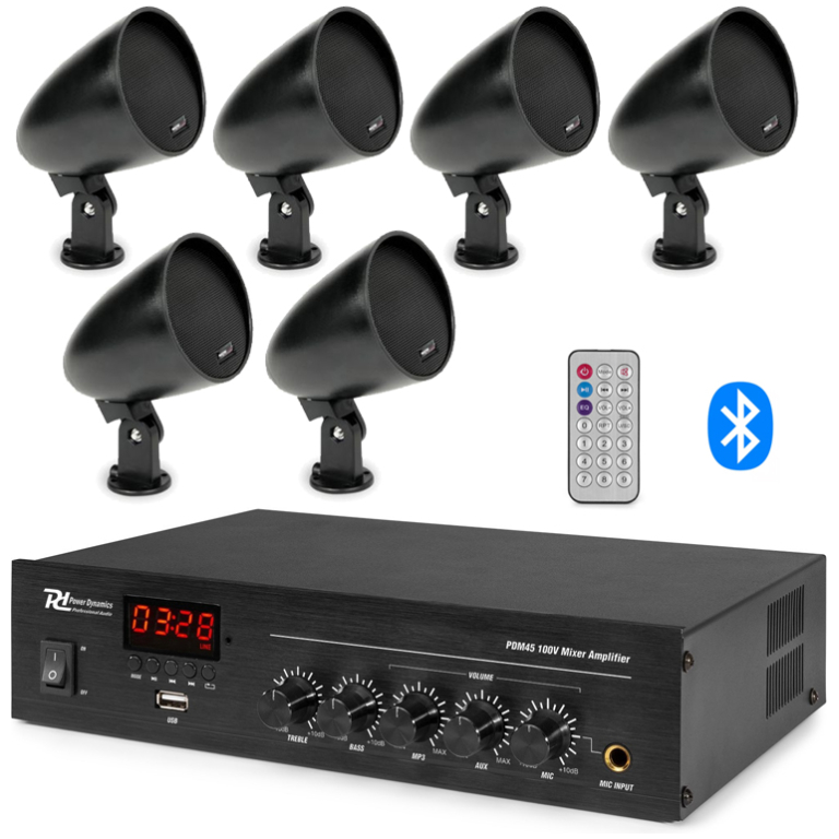 Sistem audio exterior terasa si gradina, 6 boxe negre, Bluetooth, USB