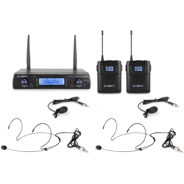 Set microfoane wireless headset si lavaliera Vonyx WM62B