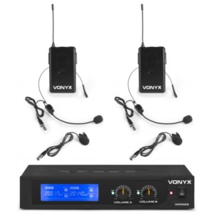 Set 2 microfoane wireless Vonyx WM522B, lavaliera-headset, VHF