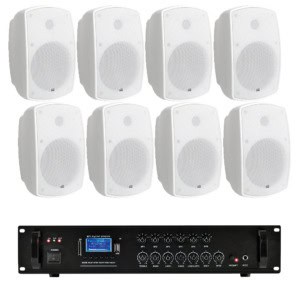 Sistem 8 boxe terasa, Bluetooth, USB, 240W, alb, Sonorizare Hotel, Cafenea