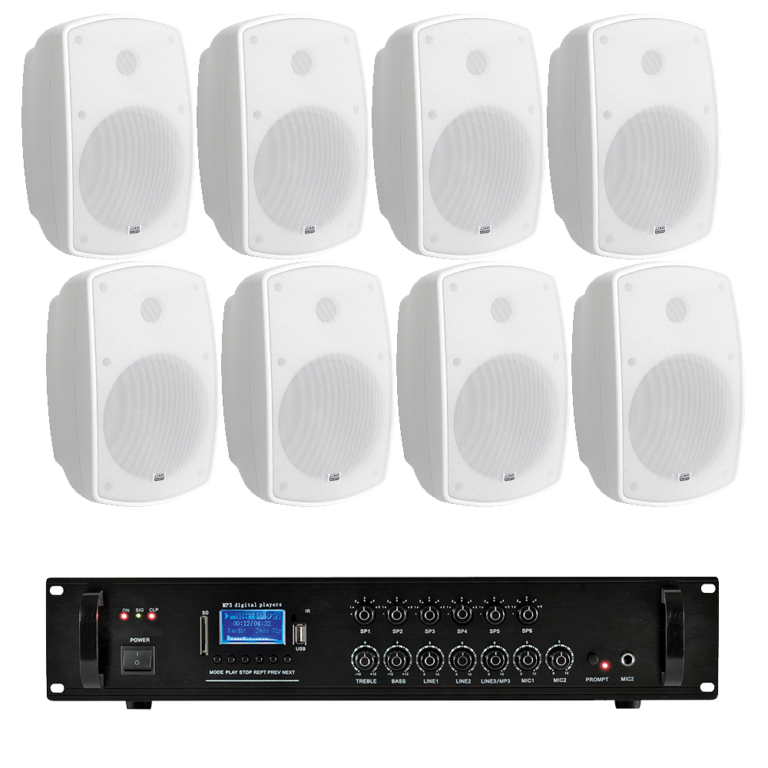 Sistem 8 boxe terasa, Bluetooth, USB, 240W, alb, Sonorizare Hotel, Cafenea