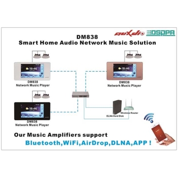 amplificator stereo de perete dsppa dm838, 2x20w, android cu touchscreen 5"