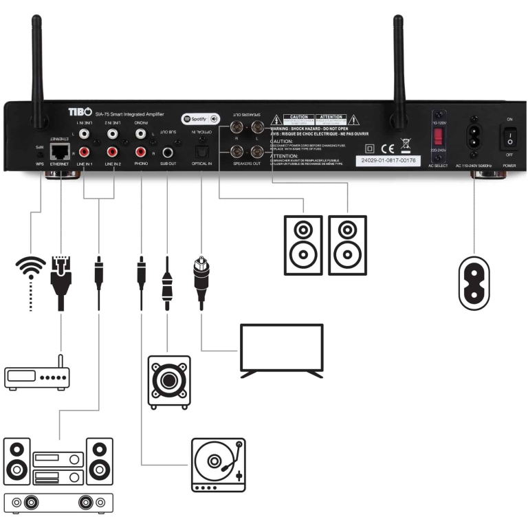amplificator stereo tibo sia75, wi fi, bluetooth